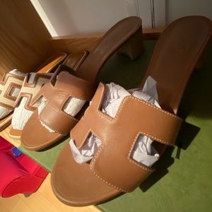 Hermes Oran Oasis Leather Mule Camel Golden Brown